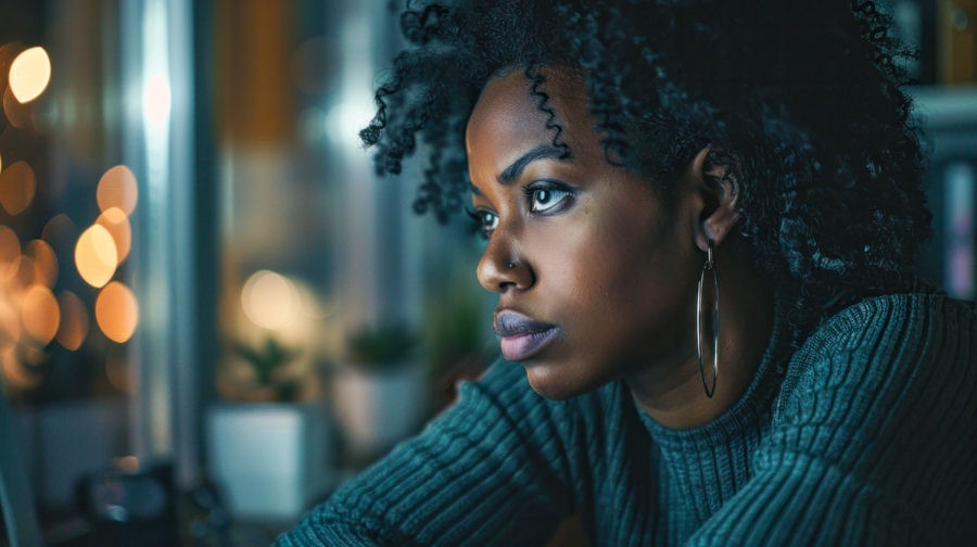 Woman with depression contemplating addiction treatment