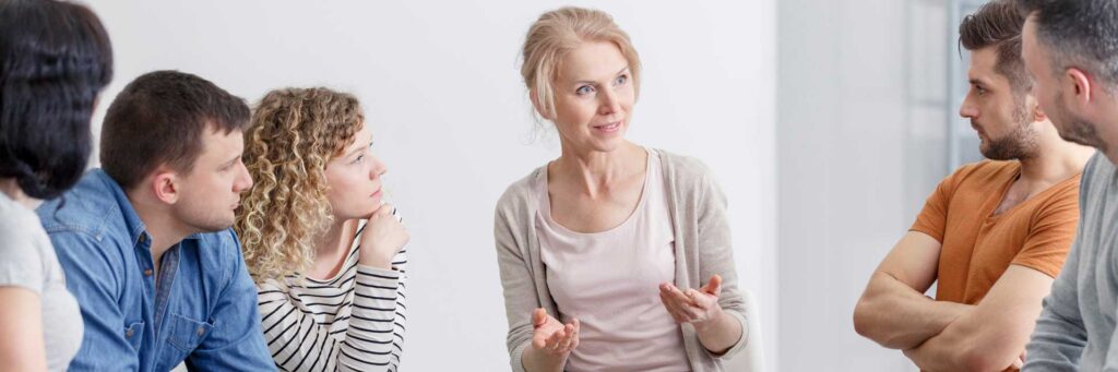 Woman leads support group for stimulant addiction.